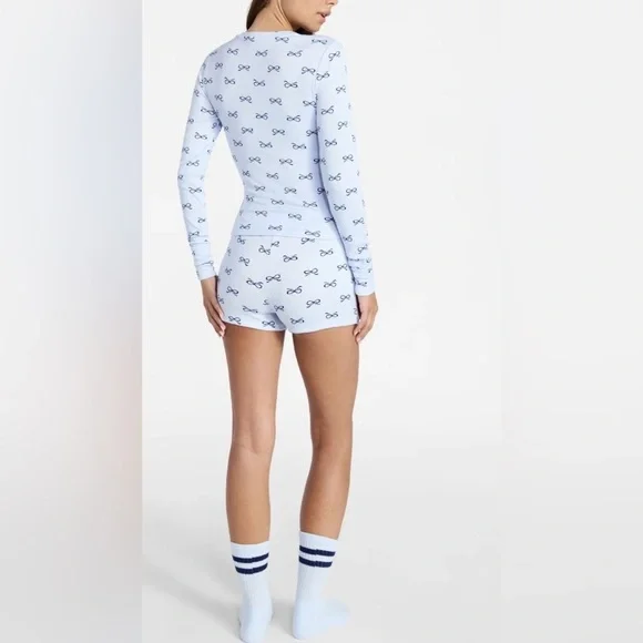 N/B Knit Relaxed Long Sleeve Henley Sleep Top & Shorts with Socks 3 Piece Set - Picture 2 of 5